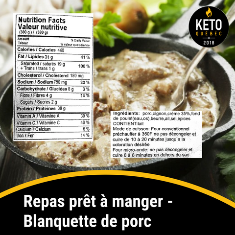 Repas prêt à manger - Blanquette de porc BOÎTE DE 8 - Keys Nutrition
