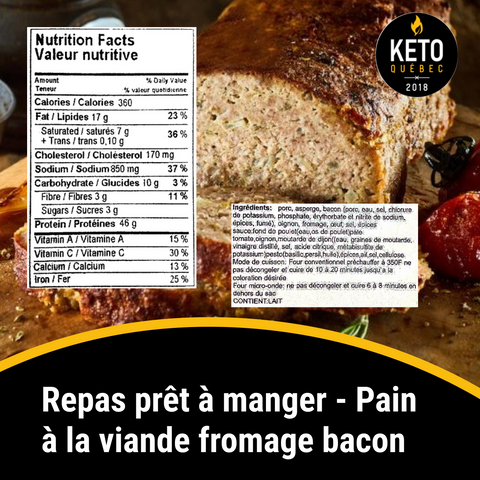 Repas prêt à manger - Pain à la viande fromage bacon BOÎTE DE 8 - Keys Nutrition
