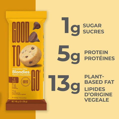 GOOD TO GO - Bouchéeé Blondies pépites chocolatées - Keto Québec - Keys Nutrition