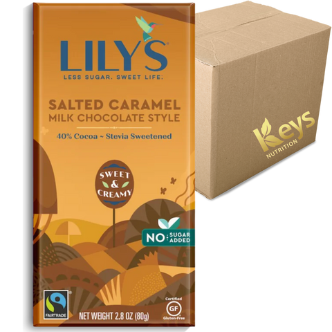 Lily's - Barre Chocolatée au lait et au caramel salé CAISSE DE 20 - Keys Nutrition