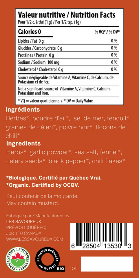 Les Savoureux Assaisonnements - Épices bio en pots (11 saveurs différentes!) - Keys Nutrition
