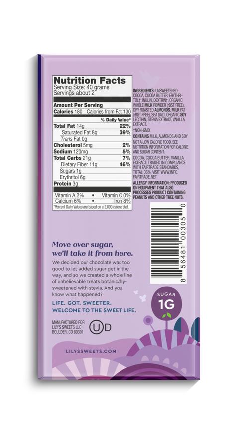 Lily's Amandes salés et chocolat au lait 85g - Keys Nutrition