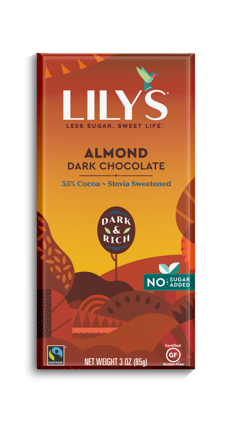 Lily's Chocolat Noir 55% Amandes 85g sans sucre ajouté||Lily's Black Chocolate 55% 85g almonds no sugar added LILY'S CHOCOLATE