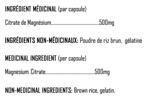 Supplément KEYS NUTRITION (Marque 100% Québécoise) Magnesium Citrate 500mg CAISSE DE 12 unités - Keys Nutrition