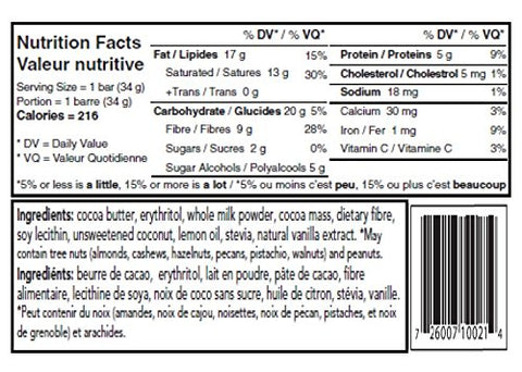 Ross Chocolates - Barre de chocolat Noix de coco et citron - Keto Québec - Keys Nutrition