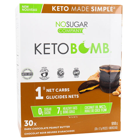 NO SUGAR COMPANY - KETO BOMB Chocolat Noir Beurre d'Arachides 170g (10x17g)(CAISSE DE 10) - Keys Nutrition