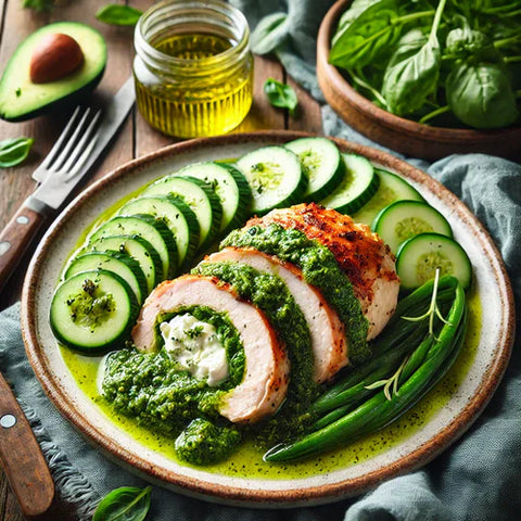 Poulet Farci au Fromage avec Sauce Pesto – Une Délice Keto - Keys Nutrition