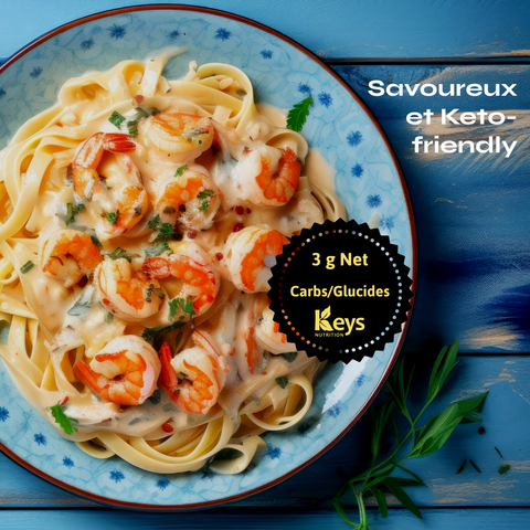 Nouilles Konjac à l'ail et au parmesan crémeuses avec crevettes - Keys Nutrition