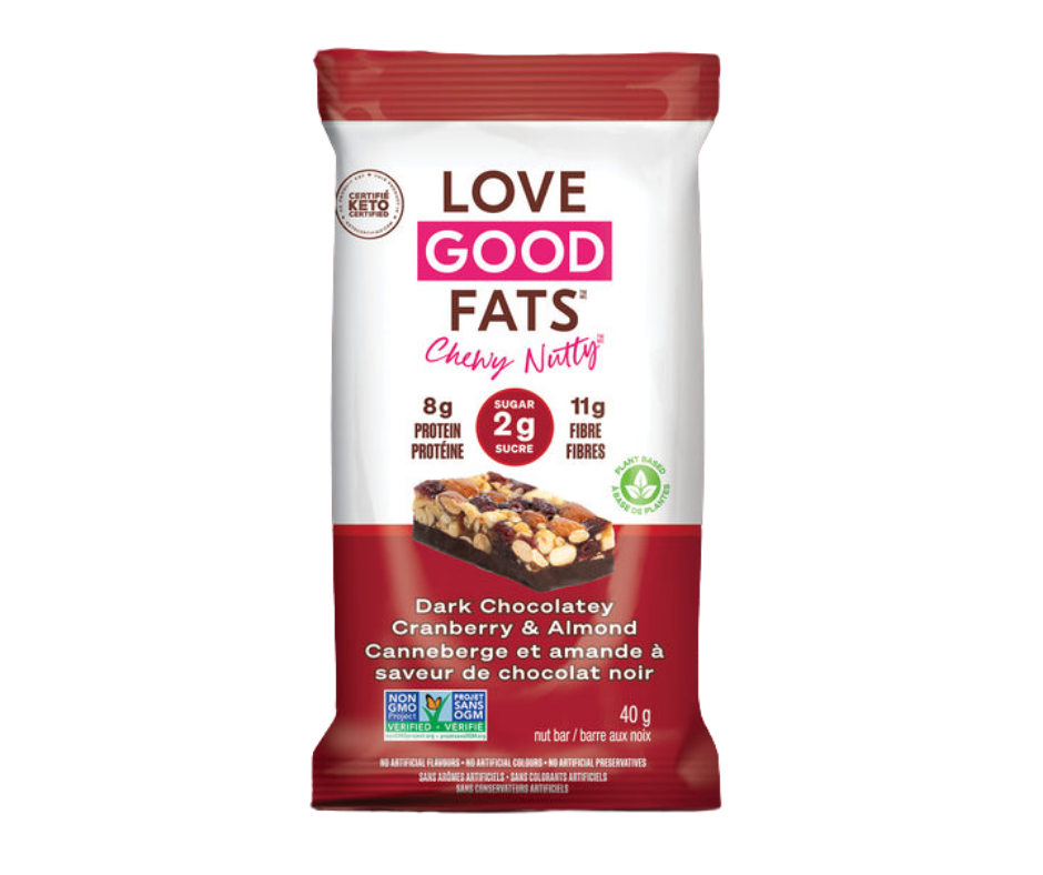 Love Good Fats - Barre aux noix chocolat noir canneberges et amandes 40g||Love Good Fats - Bar dark Chocolate cranberry almond  40g LOVE GOOD FATS