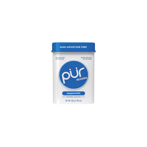 PUR – 30 menthes sans aspartame, fabriquées avec du xylitol, sans sucre, végétalien, sans gluten et adaptées pour un régime cétogène, menthes naturelles aromatisées à la menthe poivrée