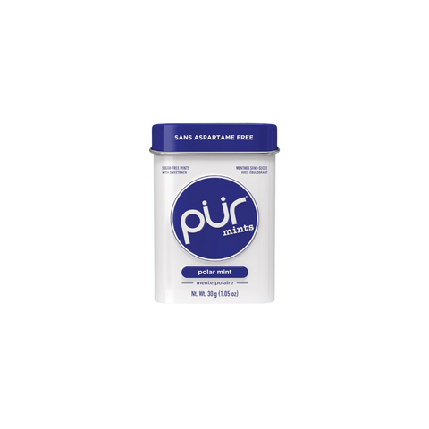 PUR – 30 menthes sans aspartame, fabriquées avec du xylitol, sans sucre, végétalien, sans gluten et adaptées pour un régime cétogène, menthes naturelles aromatisées à la menthe polaire