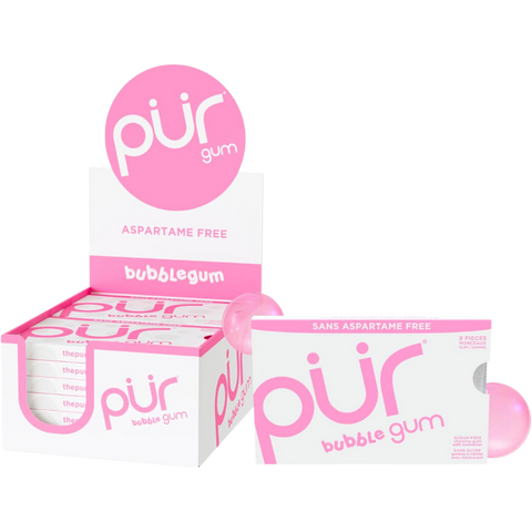 PUR Gomme à mâcher, sans aspartame, sans sucre, 100 % xylitol, gomme à mâcher naturelle, sans OGM, végétalien CAISSE