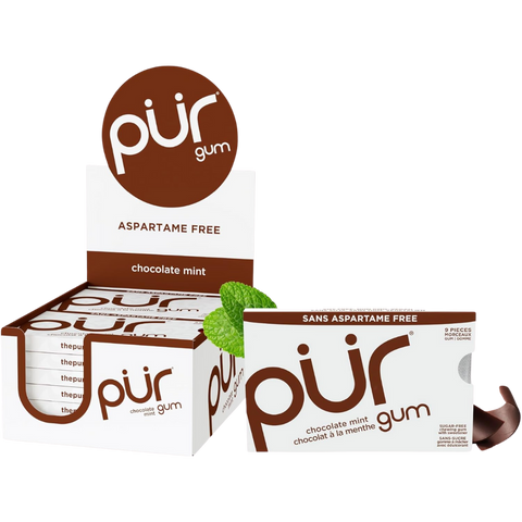 PUR Gomme à mâcher, sans aspartame, sans sucre, 100 % xylitol, gomme à mâcher naturelle, sans OGM, végétalien CAISSE