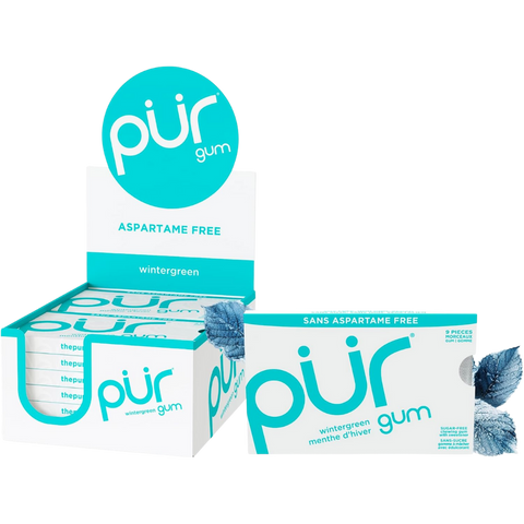 PUR Gomme à mâcher, sans aspartame, sans sucre, 100 % xylitol, gomme à mâcher naturelle, sans OGM, végétalien