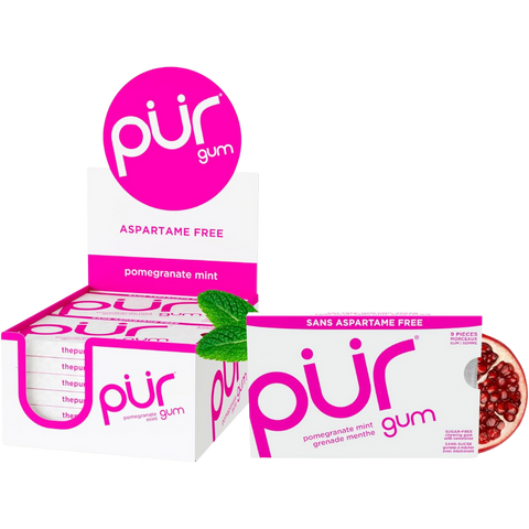 PUR Gomme à mâcher, sans aspartame, sans sucre, 100 % xylitol, gomme à mâcher naturelle, sans OGM, végétalien CAISSE
