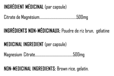 Valeur nutritive citrate de magnésium