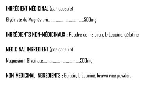 Valeur nutritive glycinate de magnésium