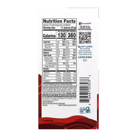 Lily's - Barre chocolatée Noir 55% et Amandes 85g