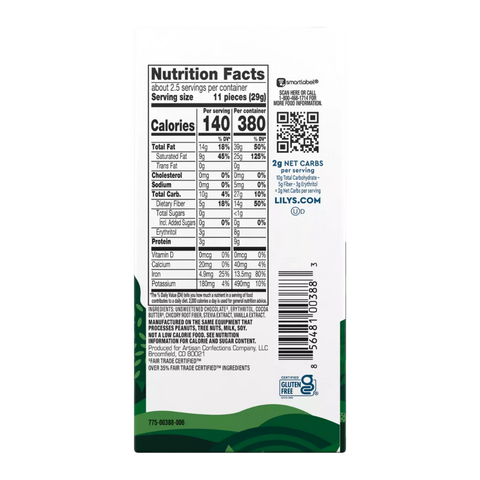 Lily's - Barre chocolatée Extrêmement noir 85% CAISSE DE 20