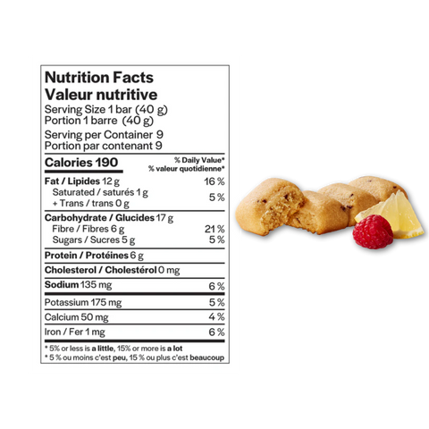 Barre moelleuse framboises et citron valeur nutritive