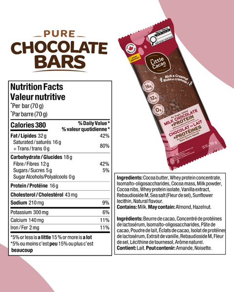 Valeurs nutritionnelles - Barre chocolat au lait The Little Cacao