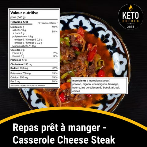 Repas prêt à manger - Casserole Cheese Steak BOÎTE DE 8 KEYS NUTRITION PRÊT À MANGER