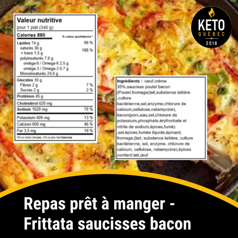 Repas prêt à manger - Frittata saucisses bacon BOÎTE DE 8 KEYS NUTRITION PRÊT À MANGER