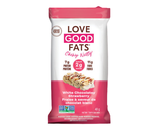 Love Good Fats - Barre aux noix chocolat blanc et fraise 40g||Love Good Fats - Bar white chocolate strawberry 40g LOVE GOOD FATS