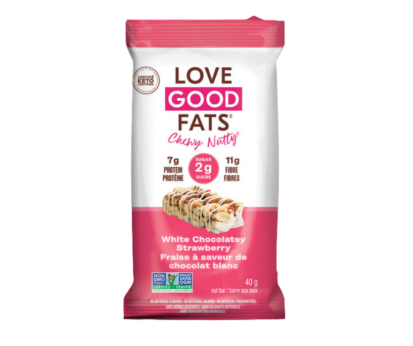 Love Good Fats - Barre aux noix chocolat blanc et fraise 40g||Love Good Fats - Bar white chocolate strawberry 40g LOVE GOOD FATS