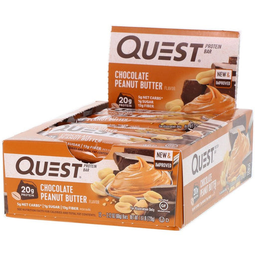 Barres Protéinées Quest - Beurre d'arachides et chocolat - BOÎTE DE 12 ||Quest Protein Bars -Peanut butter and chocolate BOX OF 12 QUEST NUTRITION
