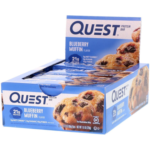 Barres Protéinées Quest - Muffin aux bleuets - BOÎTE DE 12 ||Quest Protein Bars -Blueberry Muffin- BOX OF 12 QUEST NUTRITION