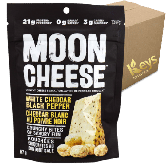 Moon Cheese - Cheddar Blanc et Poivre Noir 57g CAISSE DE 12||Moon Cheese - White Cheddar black pepper 57g BOX OF 12 MOON CHEESE