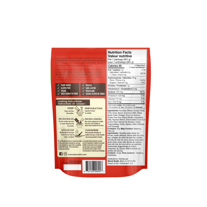 Miracle Noodle Adobo repas keto CAISSE DE 6 ||Miracle Noodle Adobo Keto Meal BOX OF 6 MIRACLE NOODLES