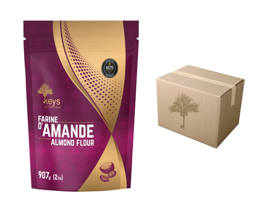 KEYS NUTRITION  (Marque 100% Québécoise) Farine d'amandes 907g - CAISSE DE 8 UNITÉS||KEYS NUTRITION (brand 100% Quebec) almond flour 907g - CASE 8 UNITS KEYS NUTRITION ESSENTIELS