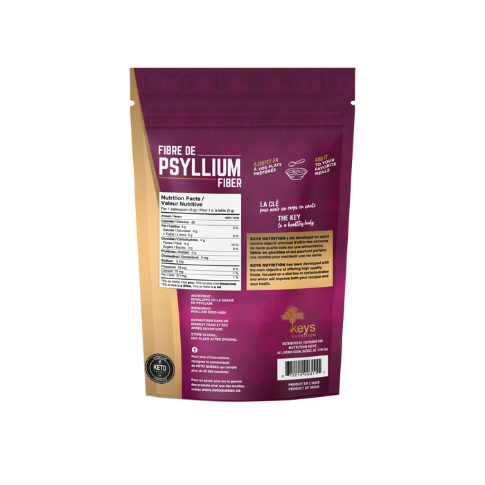 KEYS NUTRITION (Marque 100% Québécoise) Psyllium finement moulue 227g - CAISSE DE 20 UNITÉS||KEYS NUTRITION (brand 100% Quebec) Psyllium finely ground 227g - CASE 20 UNITS KEYS NUTRITION ESSENTIELS