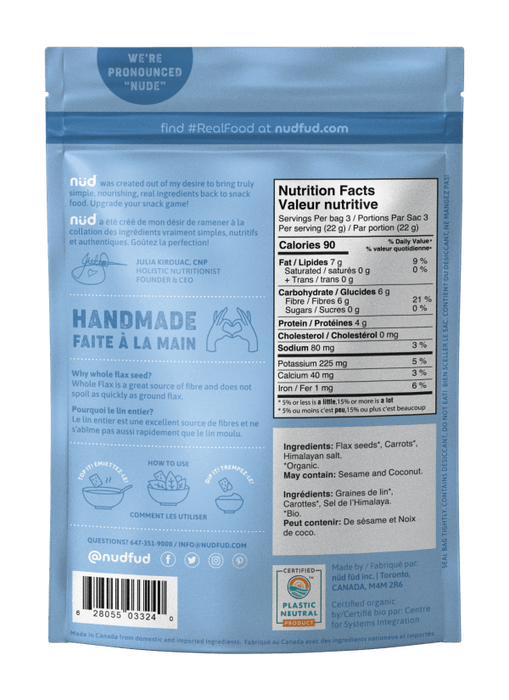 Nud Fud CAISSE DE 6- Craquelins biologiques de Lin 66g (Plusieurs saveurs disponibles) - Keto Québec||NUD Fud Cashier 6- Flax Organic Crackers 66g (several flavors available) - Keto Québec NUD FUD