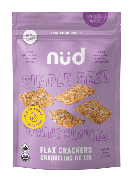 Nud Fud CAISSE DE 6- Craquelins biologiques de Lin 66g (Plusieurs saveurs disponibles) - Keto Québec||NUD Fud Cashier 6- Flax Organic Crackers 66g (several flavors available) - Keto Québec NUD FUD