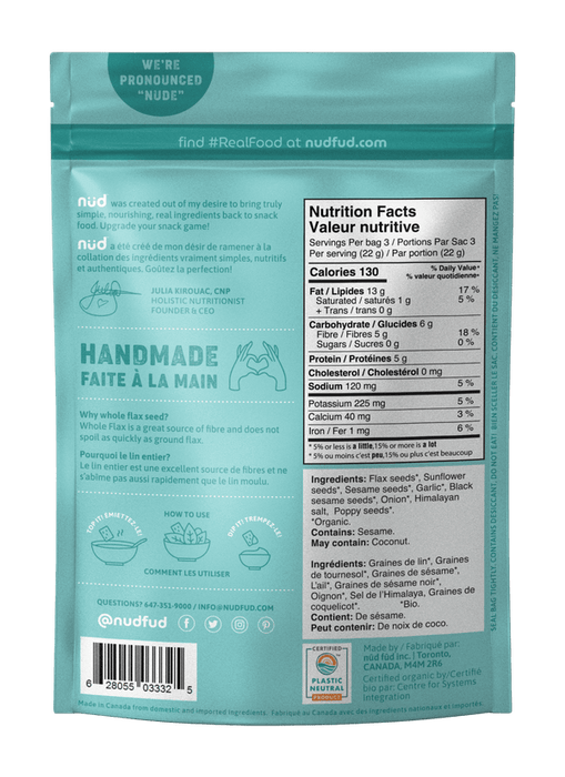 Nud Fud CAISSE DE 6- Craquelins biologiques de Lin 66g (Plusieurs saveurs disponibles) - Keto Québec||NUD Fud Cashier 6- Flax Organic Crackers 66g (several flavors available) - Keto Québec NUD FUD
