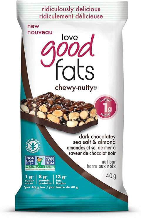 Love Good Fats - Barre aux noix saveur chocolat et de sel de mer 40g||Love Good Fats - Bar Chocolate flavored nuts and sea salt 40g LOVE GOOD FATS