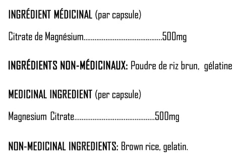 Supplément KEYS NUTRITION (Marque 100% Québécoise) Magnesium Citrate 500mg CAISSE DE 12 unités||Supplement KEYS NUTRITION (brand 100% Quebec) Magnesium Citrate 500mg BODY 12 units KEYS NUTRITION