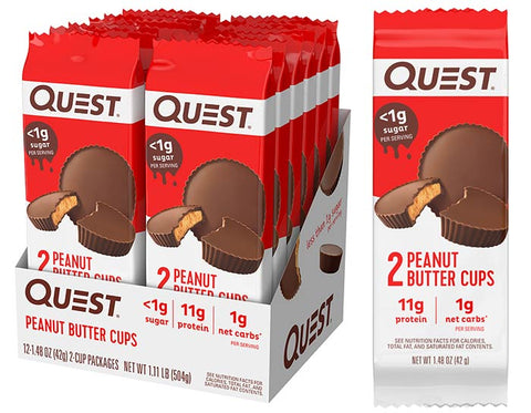 Quest Nutrition -  Coupes de beurre d'arachide enrobées de chocolat - BOÎTE DE 12||Quest Nutrition - Cups Chocolate Covered Peanut Butter - BOX OF 12 QUEST NUTRITION