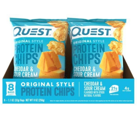 Quest Nutrition - Croustilles protéinées - Cheddar et crème sure - BOÎTE DE 8 ||Quest Nutrition - Protein Chips - Cheddar and sour cream BOX OF 8 QUEST NUTRITION