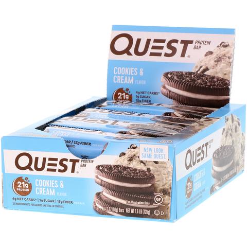 Barres Protéinées Quest - Biscuit et crème BOÎTE DE 12 ||Quest Protein Bars -Cookie cream - BOX OF 12 QUEST NUTRITION