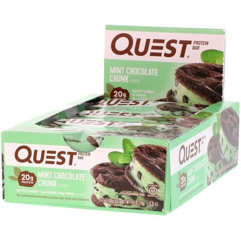Barres Protéinées Quest - Choco menthe BOÎTE DE 12 ||Quest Protein Bars -Mint chocolate chunk BOX OF 12 QUEST NUTRITION