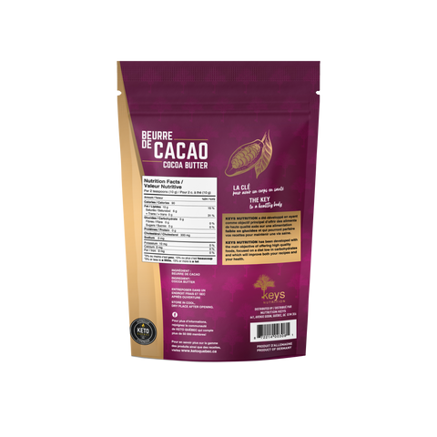 KEYS NUTRITION(Marque 100% Québecoise) - Beurre de cacao 227g - CAISSE DE 12 UNITÉS||KEYS NUTRITION (brand 100% Québecoise) - Cocoa butter 227g - CASE 12 UNITS KEYS NUTRITION ESSENTIELS