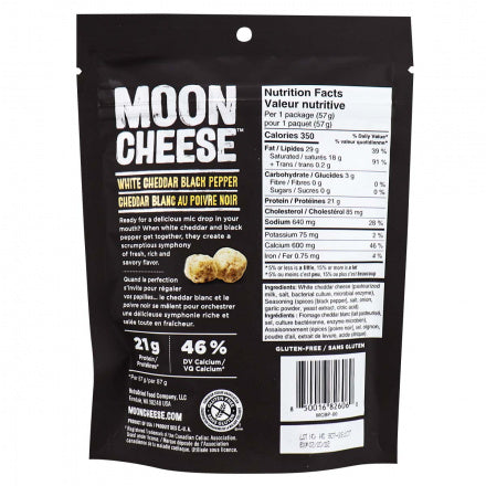 Moon Cheese - Cheddar Blanc et Poivre Noir 57g CAISSE DE 12||Moon Cheese - White Cheddar black pepper 57g BOX OF 12 MOON CHEESE