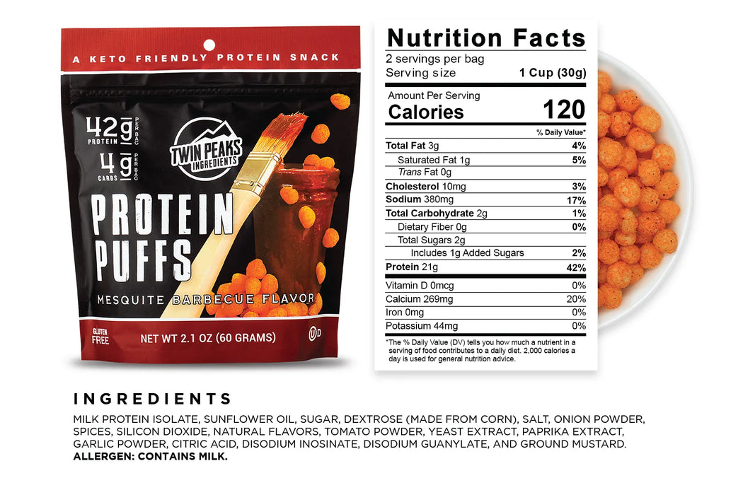 TWIN PEAKS - PROTEIN PUFFS 60g - Mesquite Barbecue  - CAISSE DE 12 || TWIN PEAKS - PROTEIN PUFFS 60g - Mesquite Barbecue - BOX OF 12 TWIN PEAKS